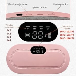 Portable Cordless Heating Pad for Menstrual Cramps Relief, for Stomach, 3-Speed Temperature Adjustment and 4-Speed Massage Modes, Back and Belly Heating Pad for Women Pink Color